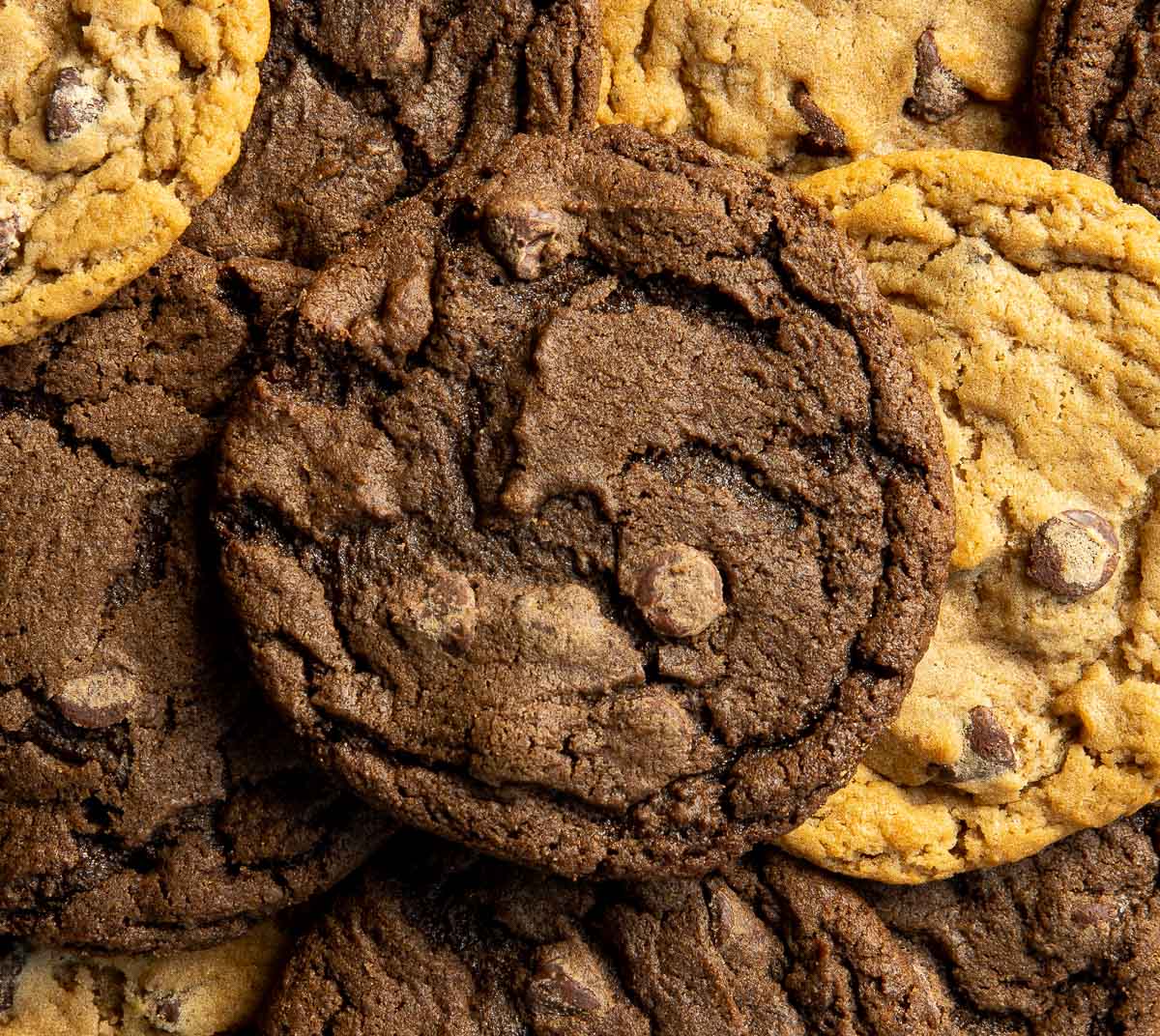 Picture of a bunch of Double fudge cookies and Original Chocolate Chip Cookie