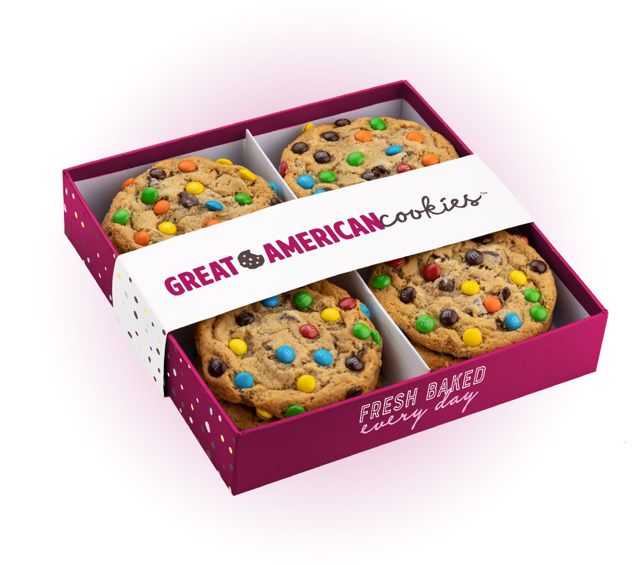 Picture of a box of a dozen original chocolate chip with m&m cookies